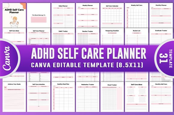 ADHD Self Care Planner Canva Kdp: A Tool for Organization and Focus