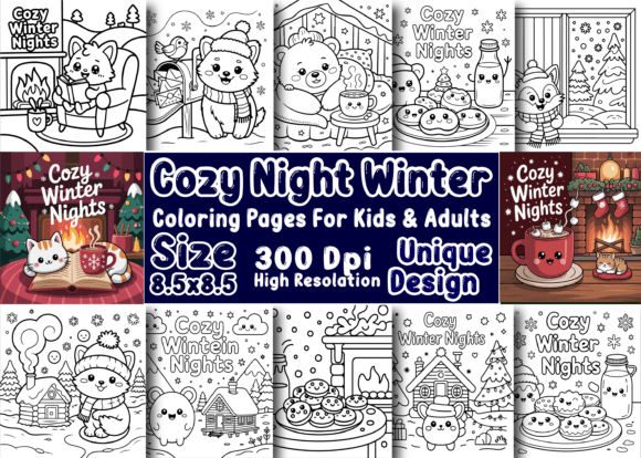 Cozy Night Winter Adults Coloring Pages: A Relaxing Escape