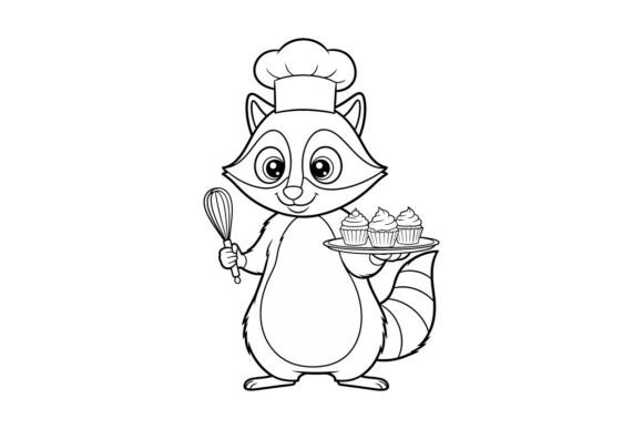 Cute Baker Raccoon Coloring Page