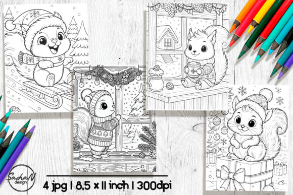Cute Squirrel Christmas Coloring Pages