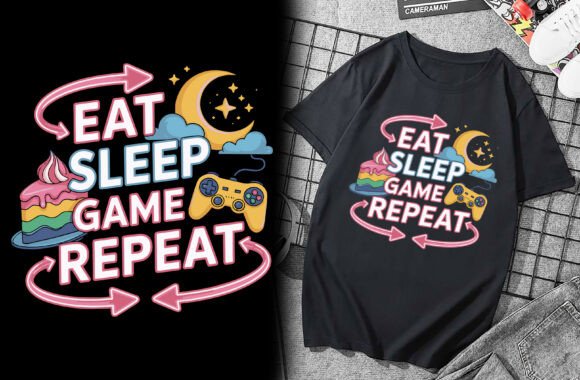 Eat Sleep Game Repeat Gaming T Shirt