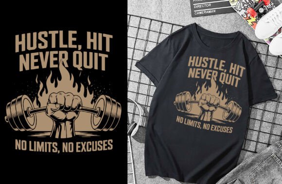 Hustle, Hit Never Quit No Limits T Shirt: A Motivational Design for Productivity and Purpose